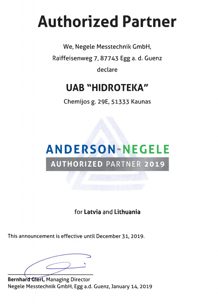 Anderson-Negele sertifikatas 2019